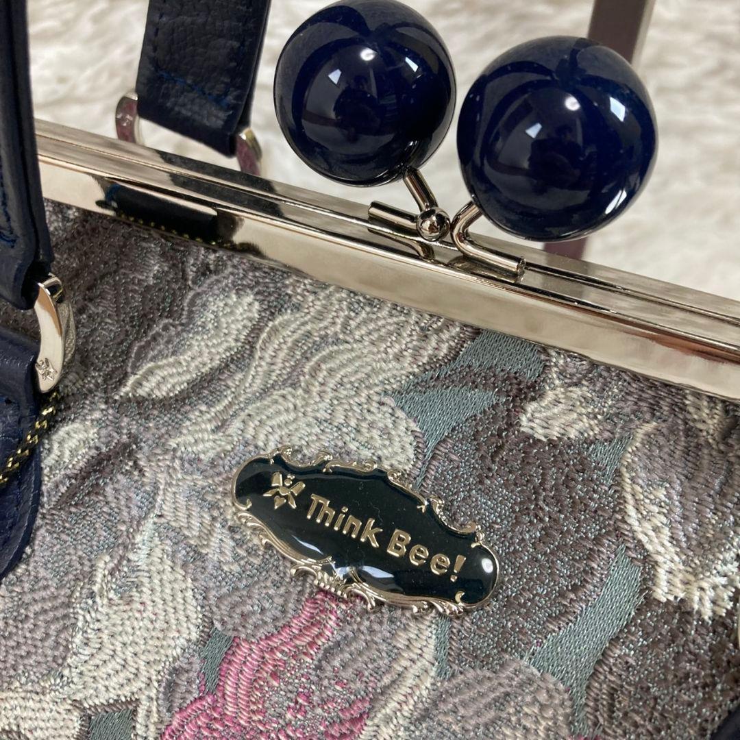 未使用タグ付 ThinkBee！ゴブラン織 ノクターンローズ がま口ハンドバッグ