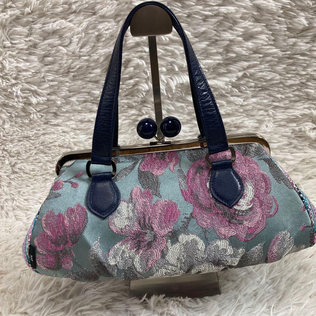 未使用タグ付 ThinkBee！ゴブラン織 ノクターンローズ がま口ハンドバッグ