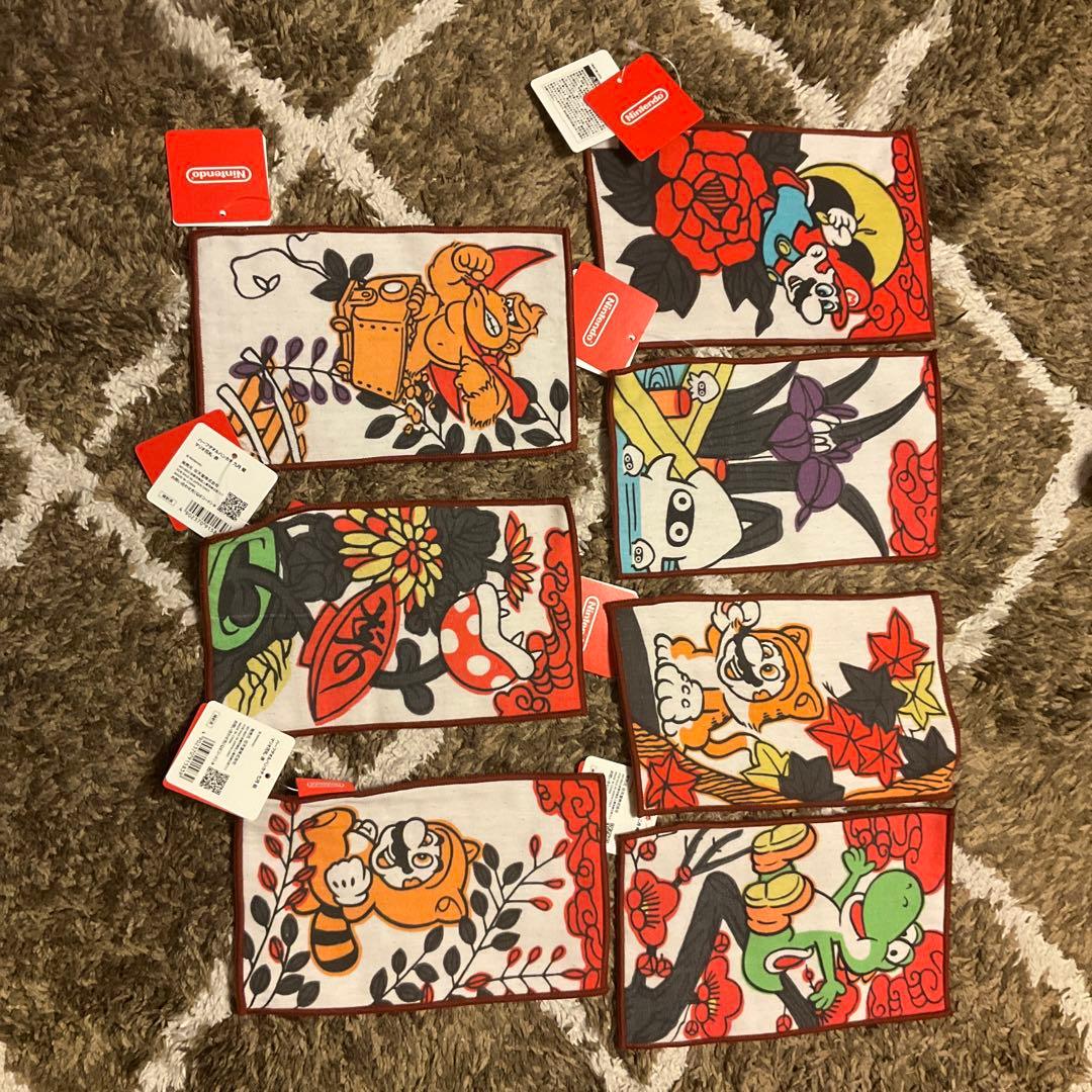 ハーフタオルハンカチ マリオ花札・赤　7種コンプリートセット　Nintendo