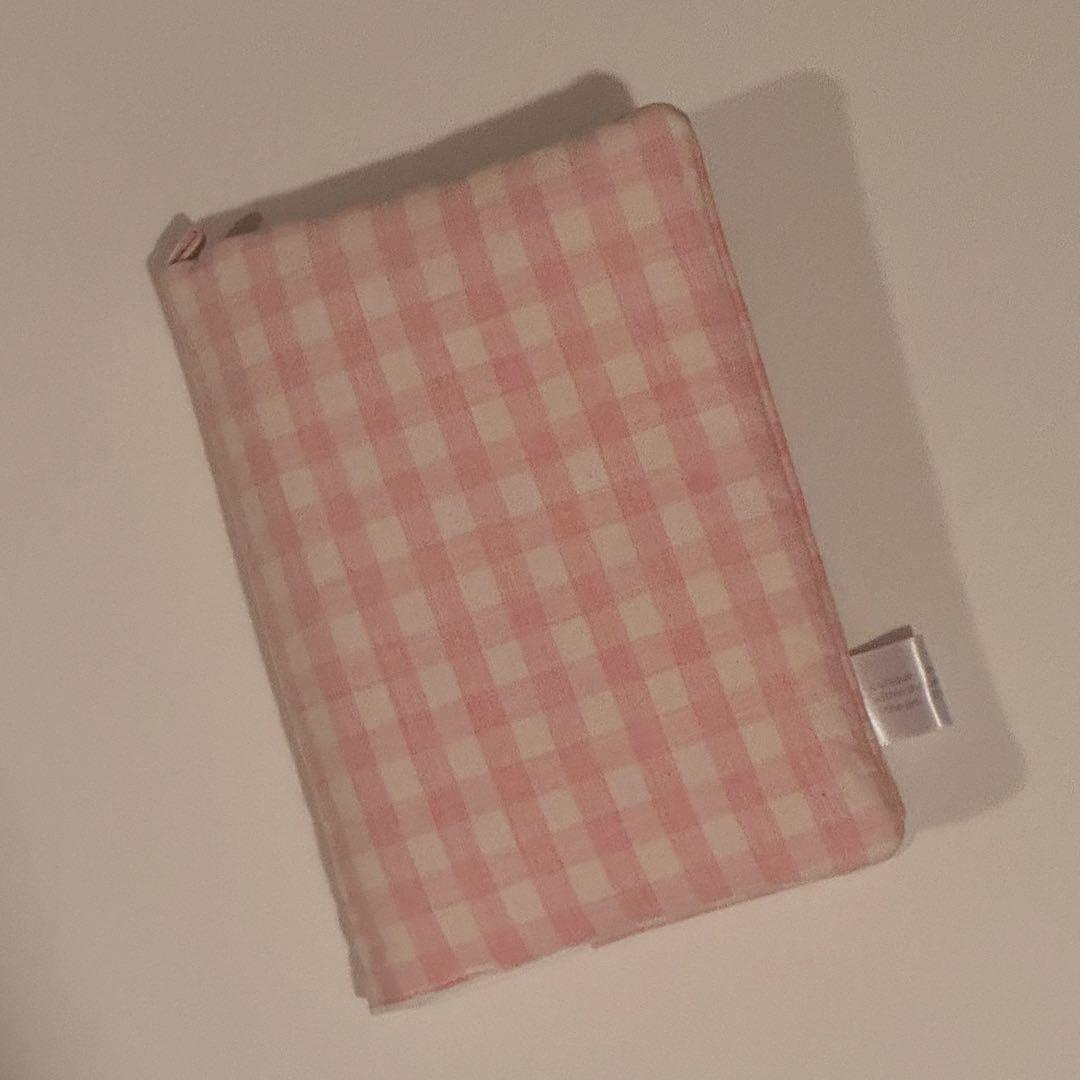 バインダーカバー　ピンクチェック　A6 韓国　貯金 バインダーカバー ピンクチェック A6 韓国 貯金