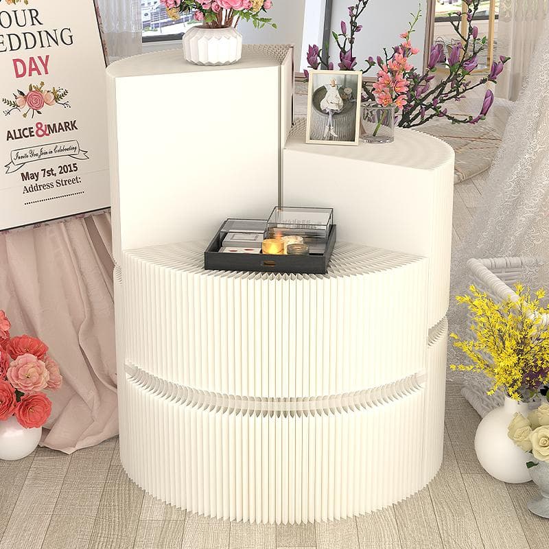 ホワイト柱型ディスプレイ台直径100cm高さ78㎝ 陳列台 組立不要展示