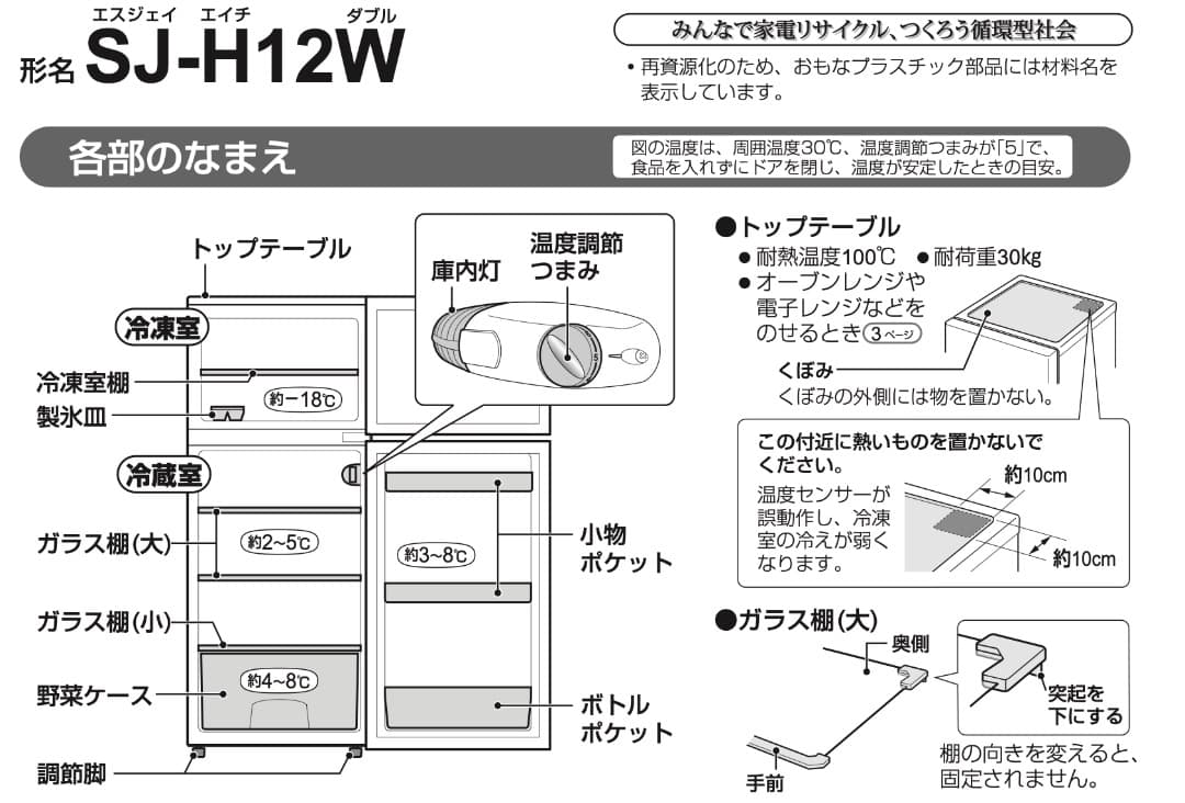 SHARP 2ドア冷蔵庫 SJ-H12W-S