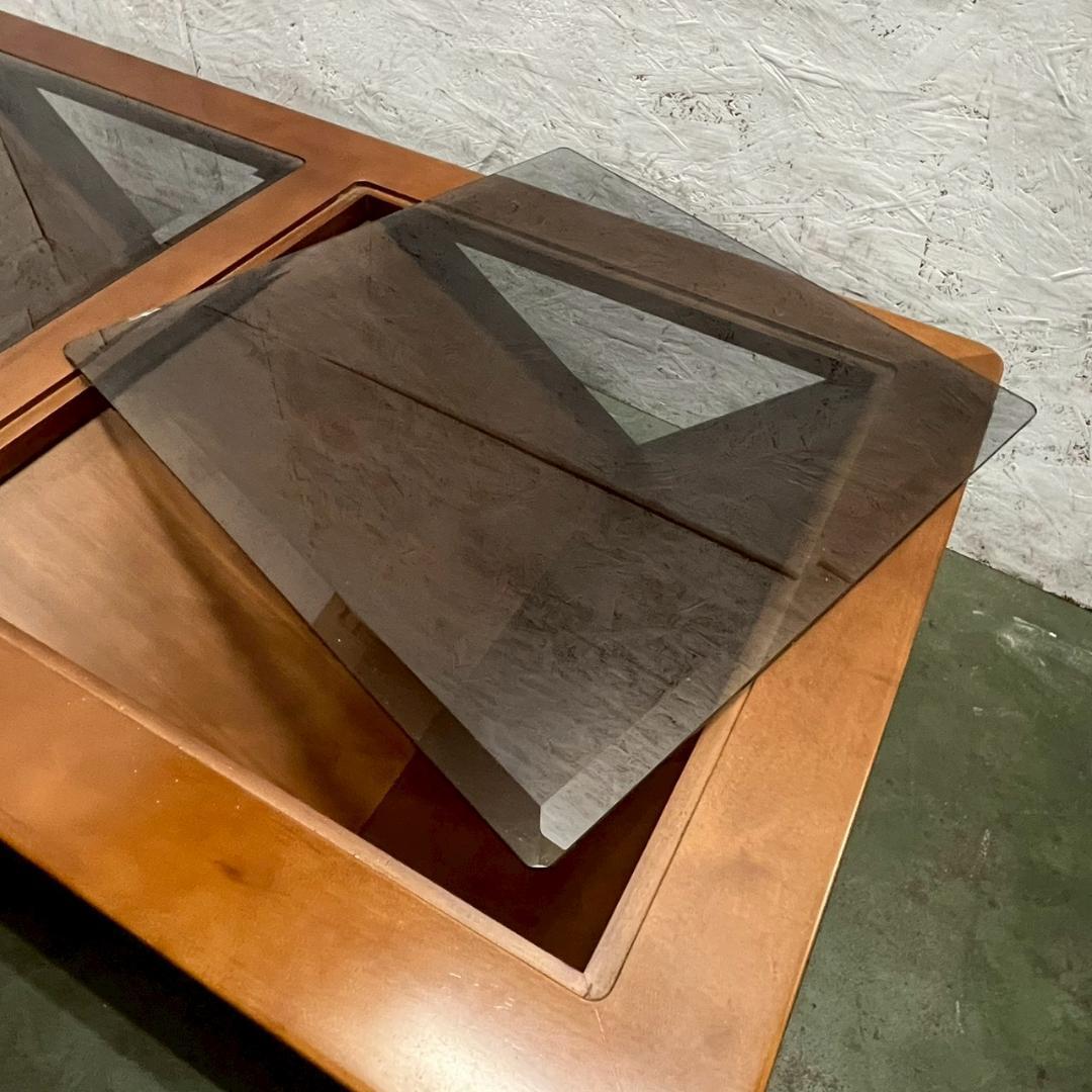 マルニ】 センターテーブル ローテーブル 木製 ガラス天板 A0874