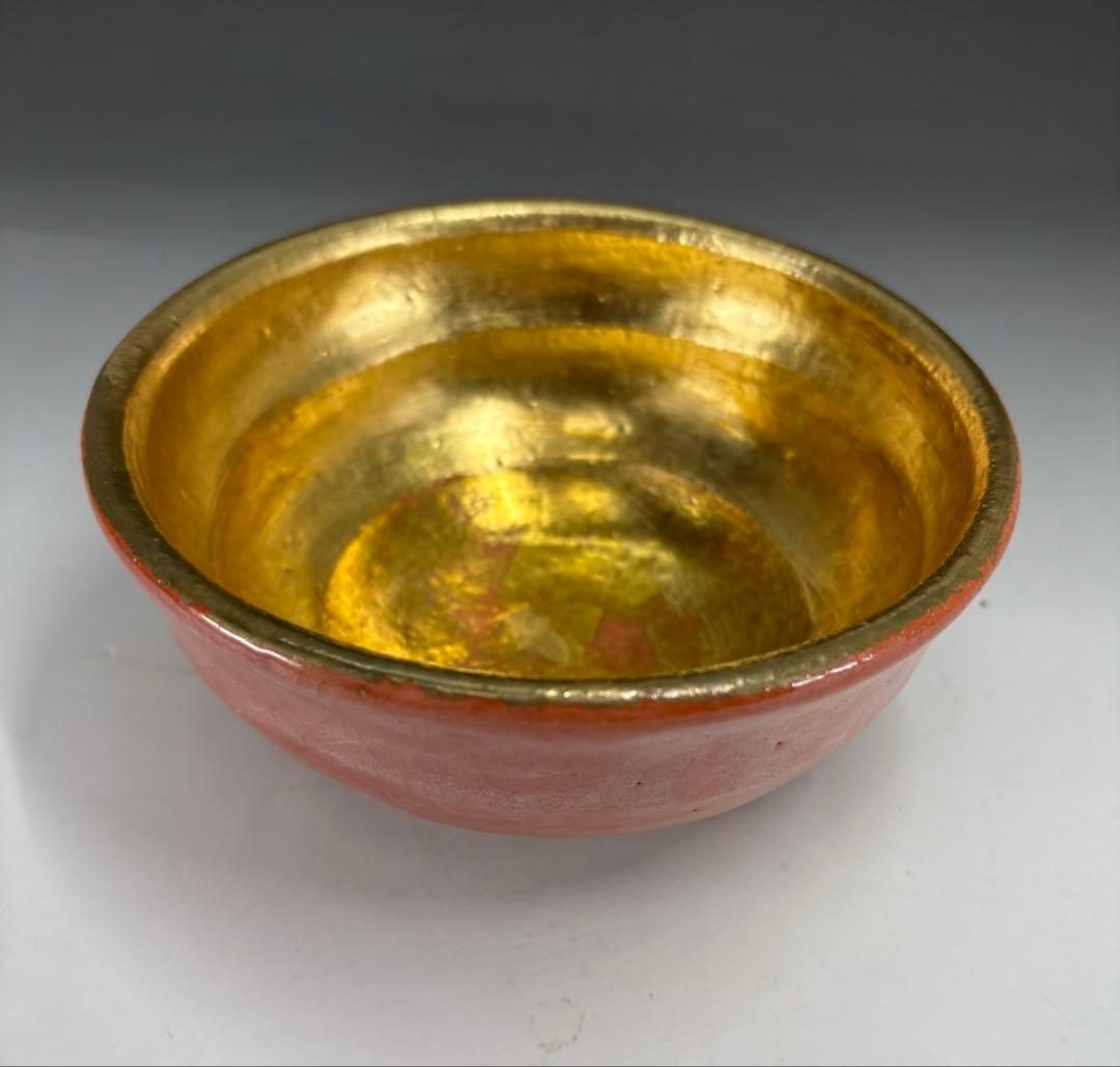 【茶道具】松楽造　赤楽金銀嶋台茶碗（共箱）★送料込★