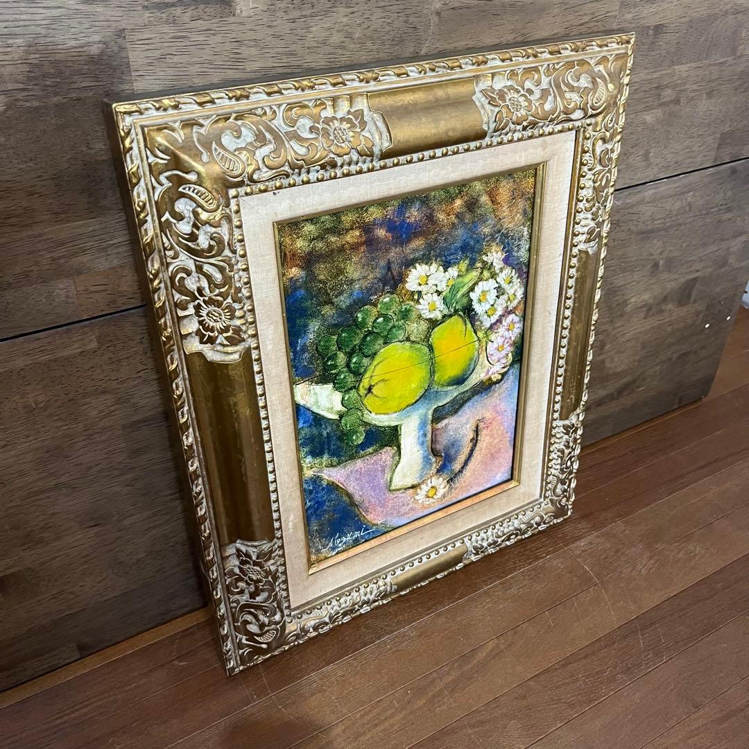 アンティーク】額装 額縁 小林恵 F4号 静物画 果物と花 油絵 油彩画 絵画
