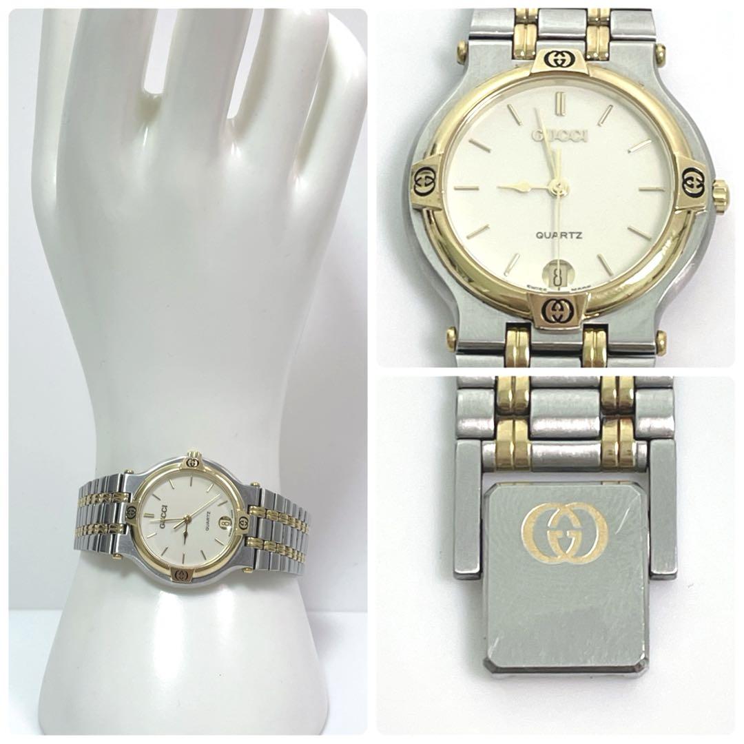 ピンクの猫！グッチ 9000M クォーツ 腕時計 ゴールド 新品電池