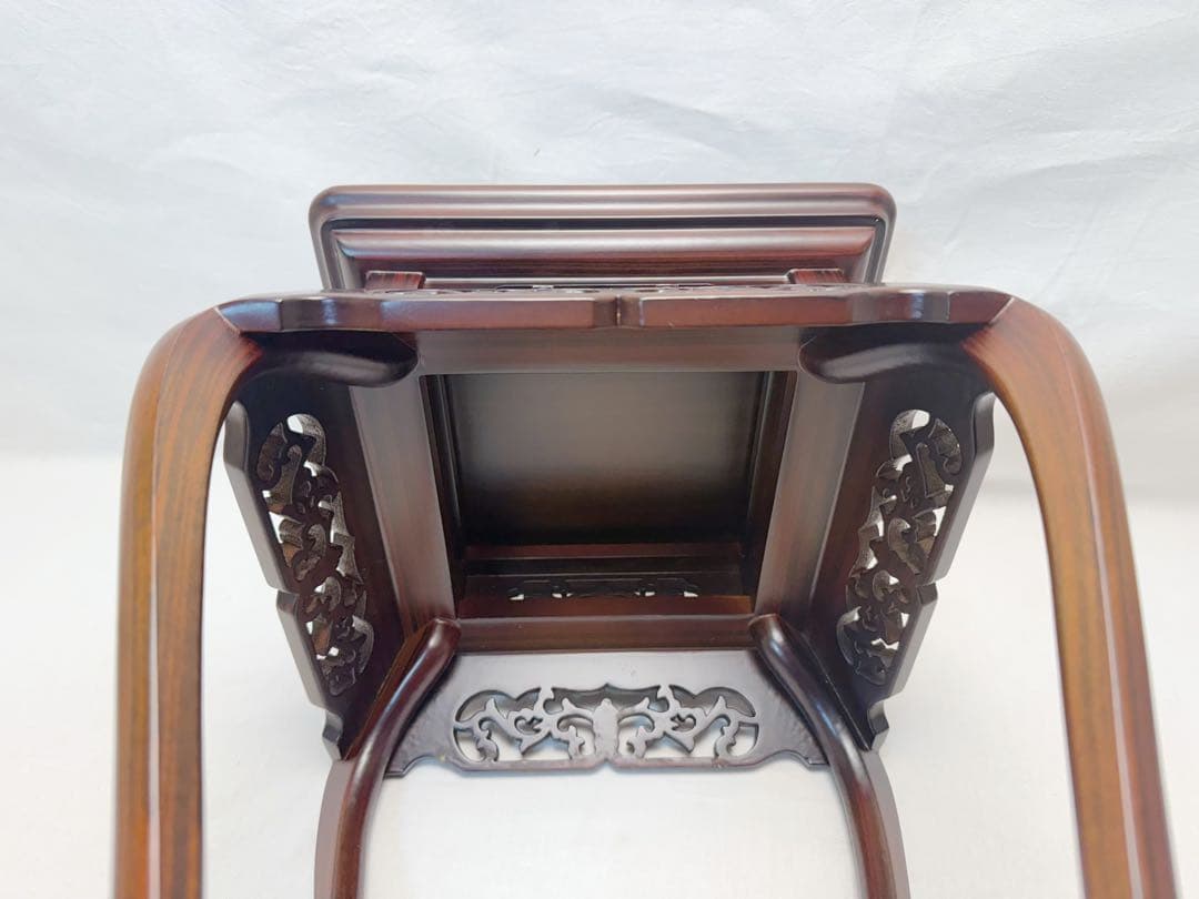 未使用 華道具 中国古美術 黒檀 唐木 透かし彫 猫足 高燭台 高卓