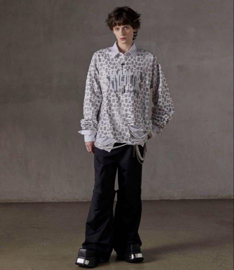 GRANCY】総柄ラインストーングラフィックロンT グランシー ホワイト L