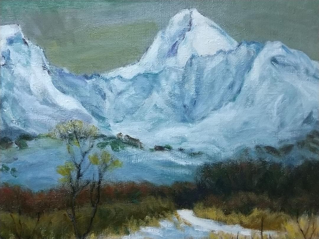 油絵 F8「冬磐梯」絵画