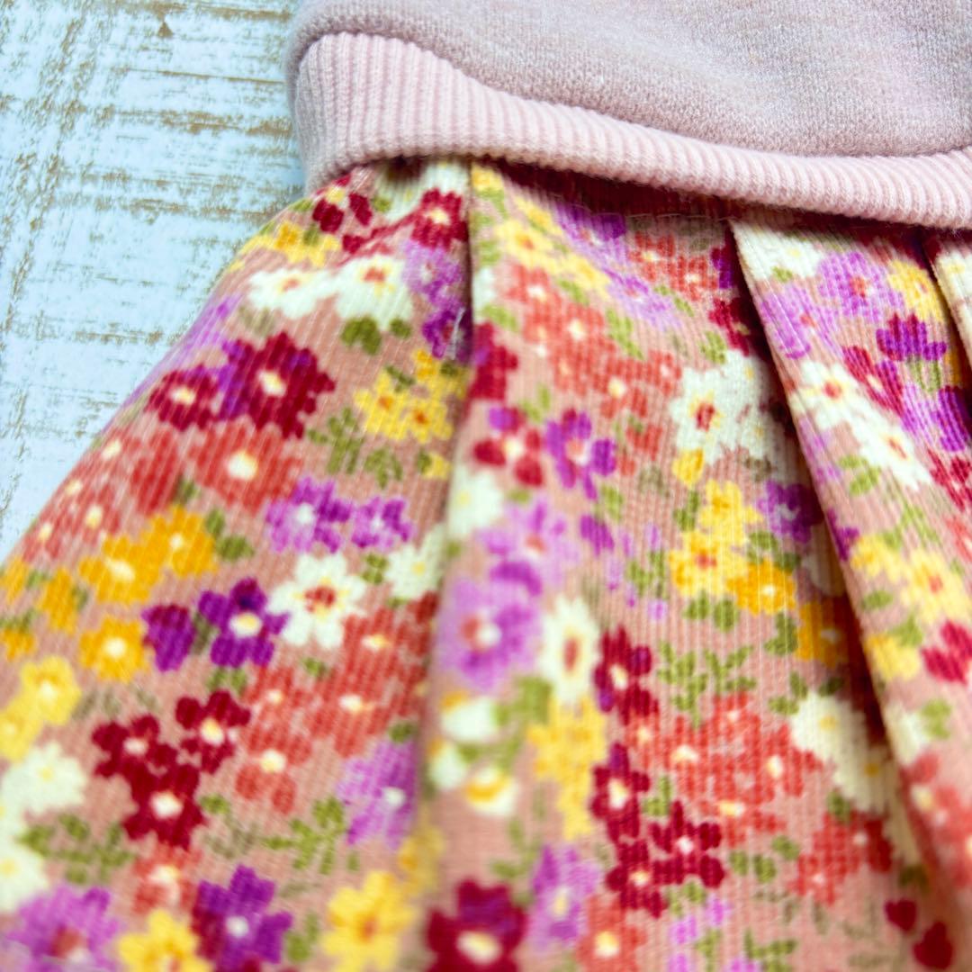 オーダーページ】犬服 ピンク薄起毛ニット×花柄ツーピース