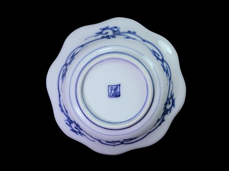 大聖寺伊万里　　微塵唐草に菊の図　小振輪花膾皿　４客　F498AS-fbvi