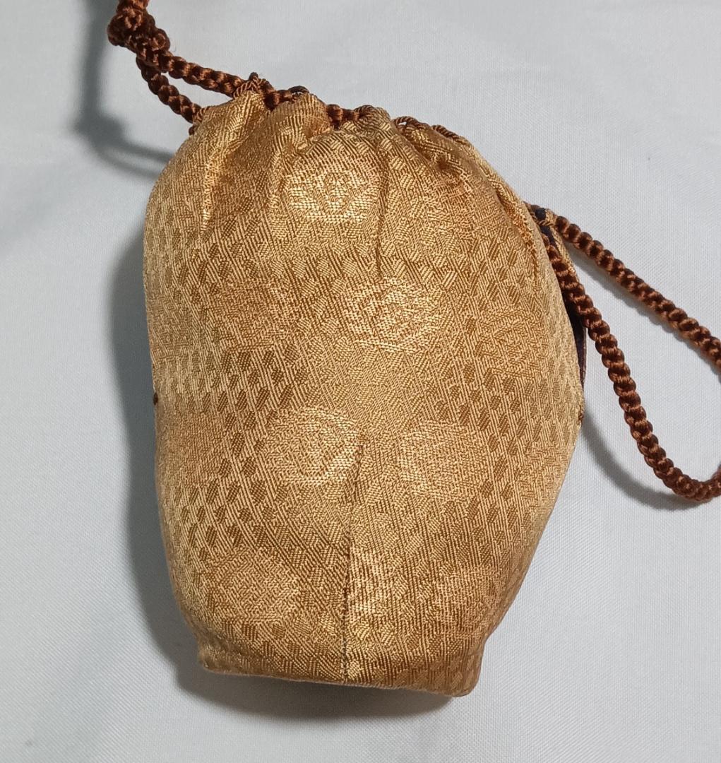 茶道具 京都清水焼 平安喜山作 肩衝茶入丸龍紋金襴仕覆