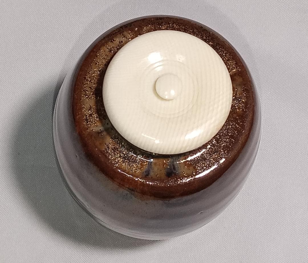 茶道具 京都清水焼 平安喜山作 肩衝茶入丸龍紋金襴仕覆