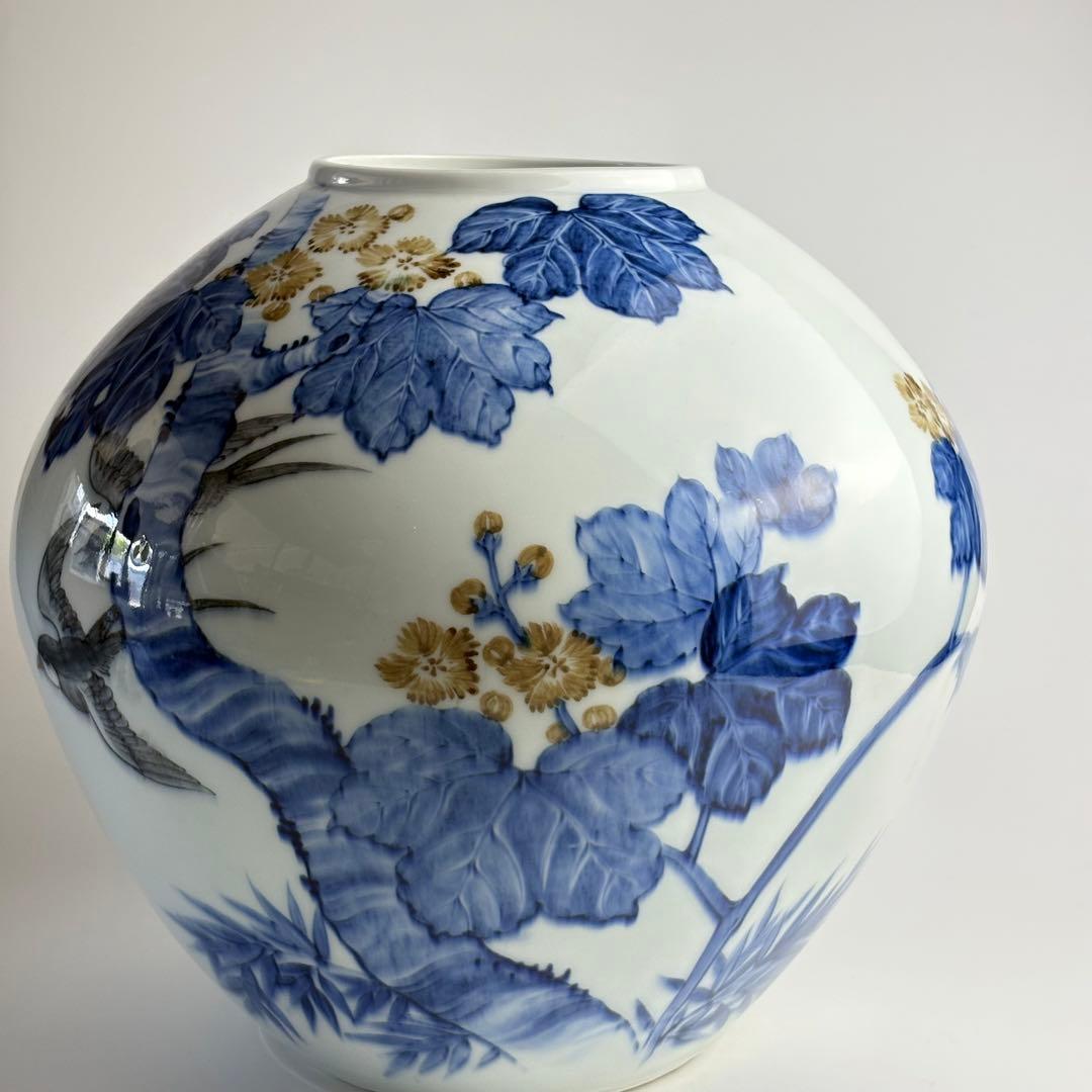 有田焼 山徳窯 染付 細密絵 大花瓶 壷 大壺 花入 花瓶