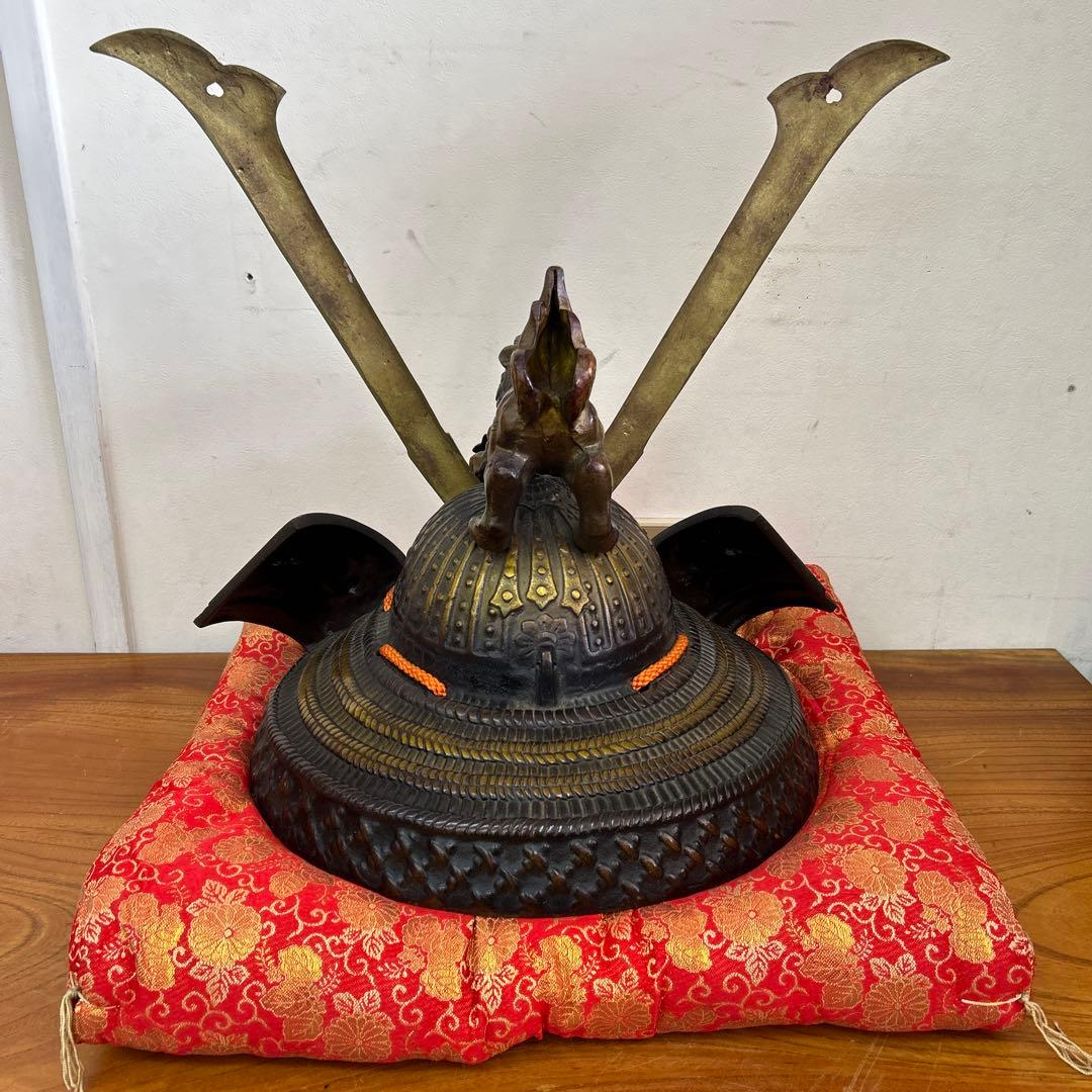 ☆昭和 当時物 源九郎義経 長鍬形獅子頭の兜 源氏兜 兜飾り 鋳物