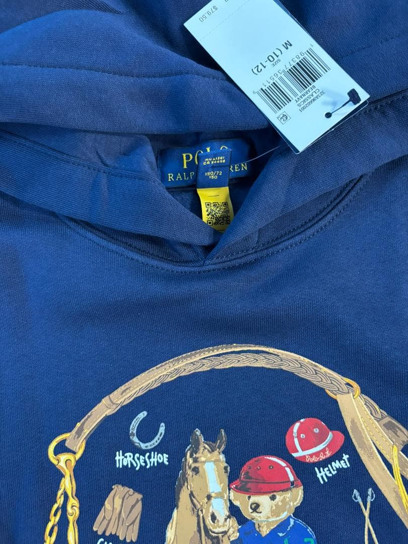 今季新品ラルフローレンスウェット　ポロベア パーカー　紺色　ボーイズM　150
