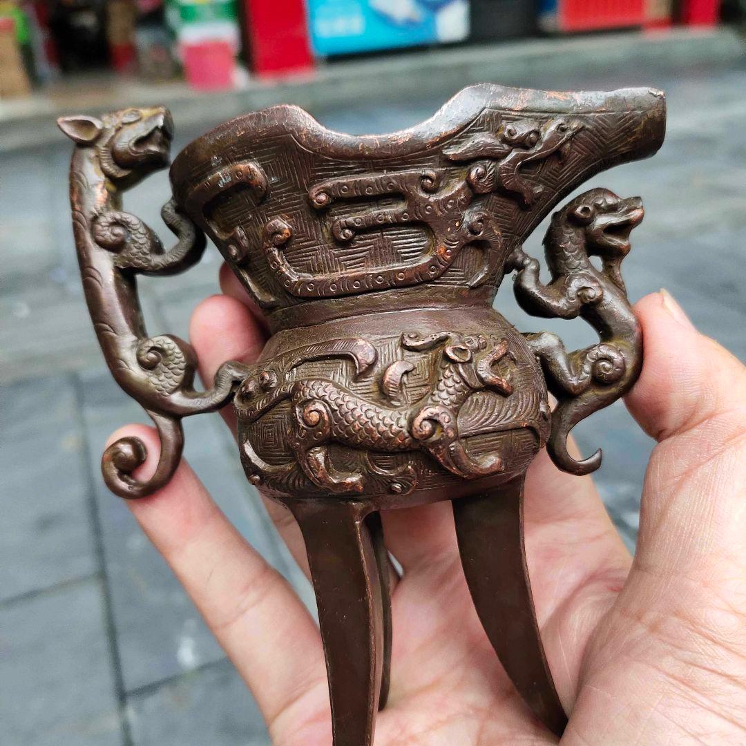 銅器 瑞獣爵杯 玄関 博古架 茶道具 装飾品 工芸品 置物 - メルカリ