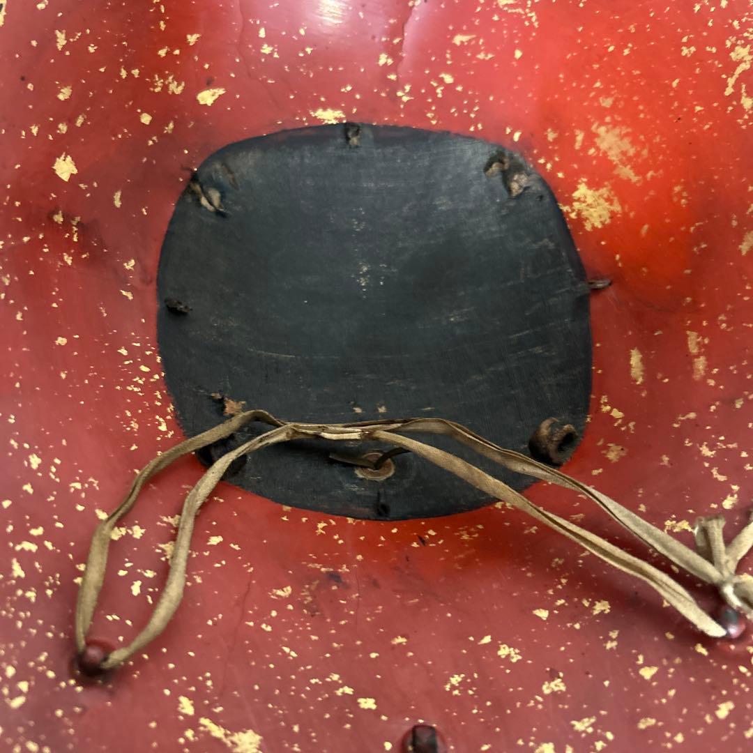 九曜紋　平陣笠 家紋入 黒漆塗 骨董 アンティーク/甲冑/鎧兜/足軽/武具