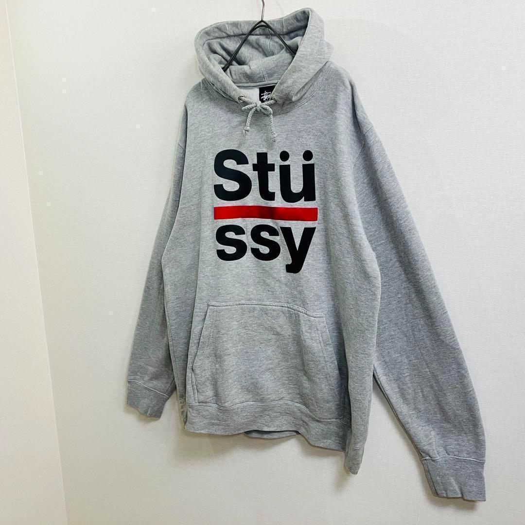 【大人気】ステューシー パーカー サイズL　 グレー ビックロゴ