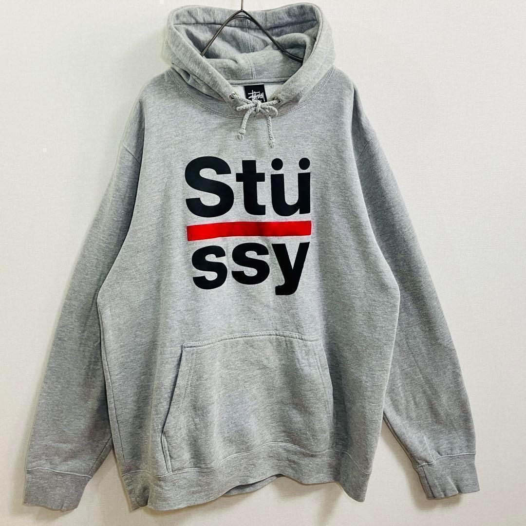 【大人気】ステューシー パーカー サイズL　 グレー ビックロゴ
