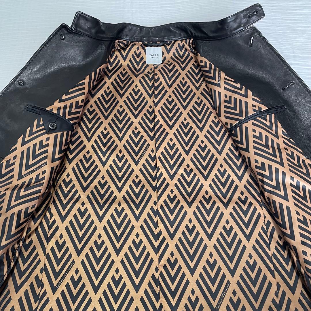 美品 XL タケオキクチ 羊革 ラムレザー レザージャケット 総柄 裏地