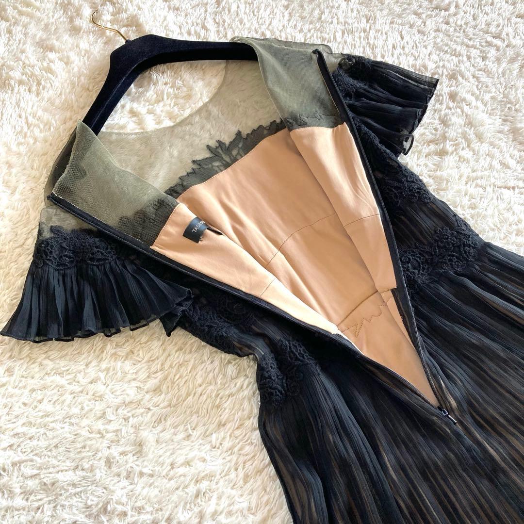 タダシショージ フラワー刺繍 シフォンプリーツワンピース カクテル