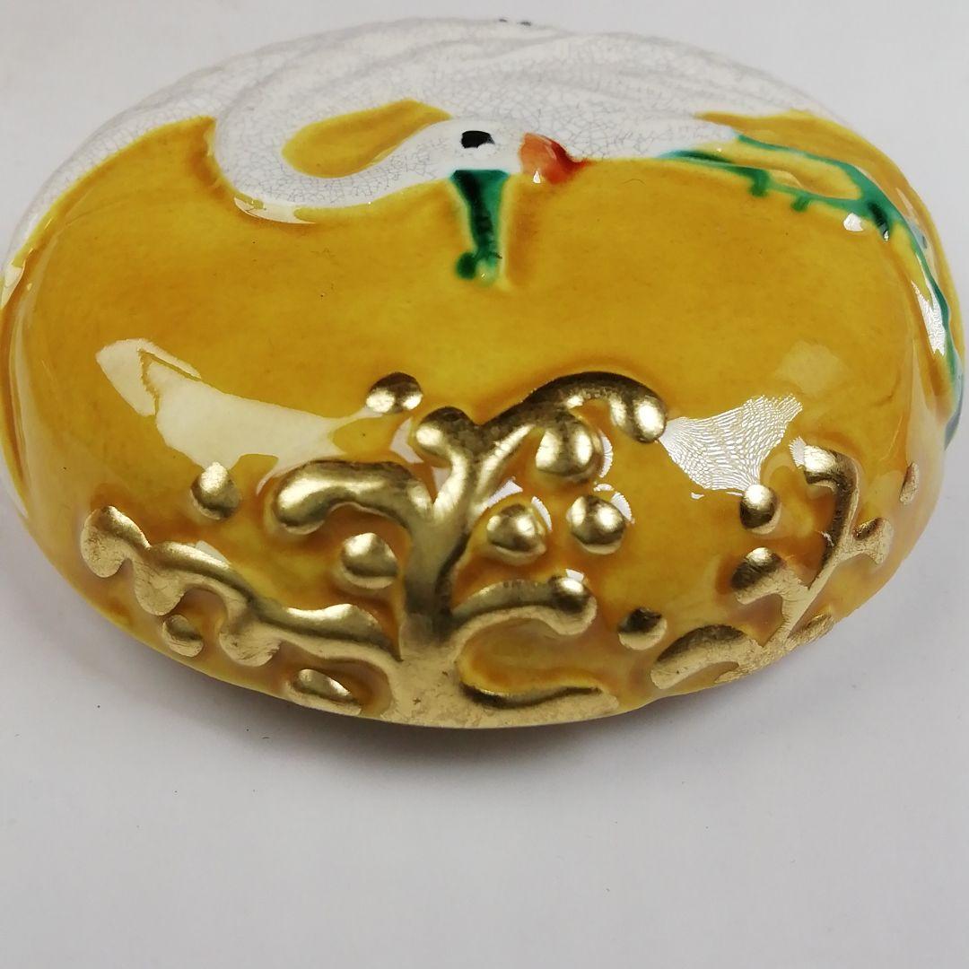 Ｔ３８３　香合　『交趾　鶴』『中村翠嵐 造』　共箱　茶道具