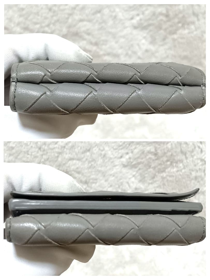 ボッテガヴェネタ　三つ折り財布　レザー　グレー　コンパクトウォレット