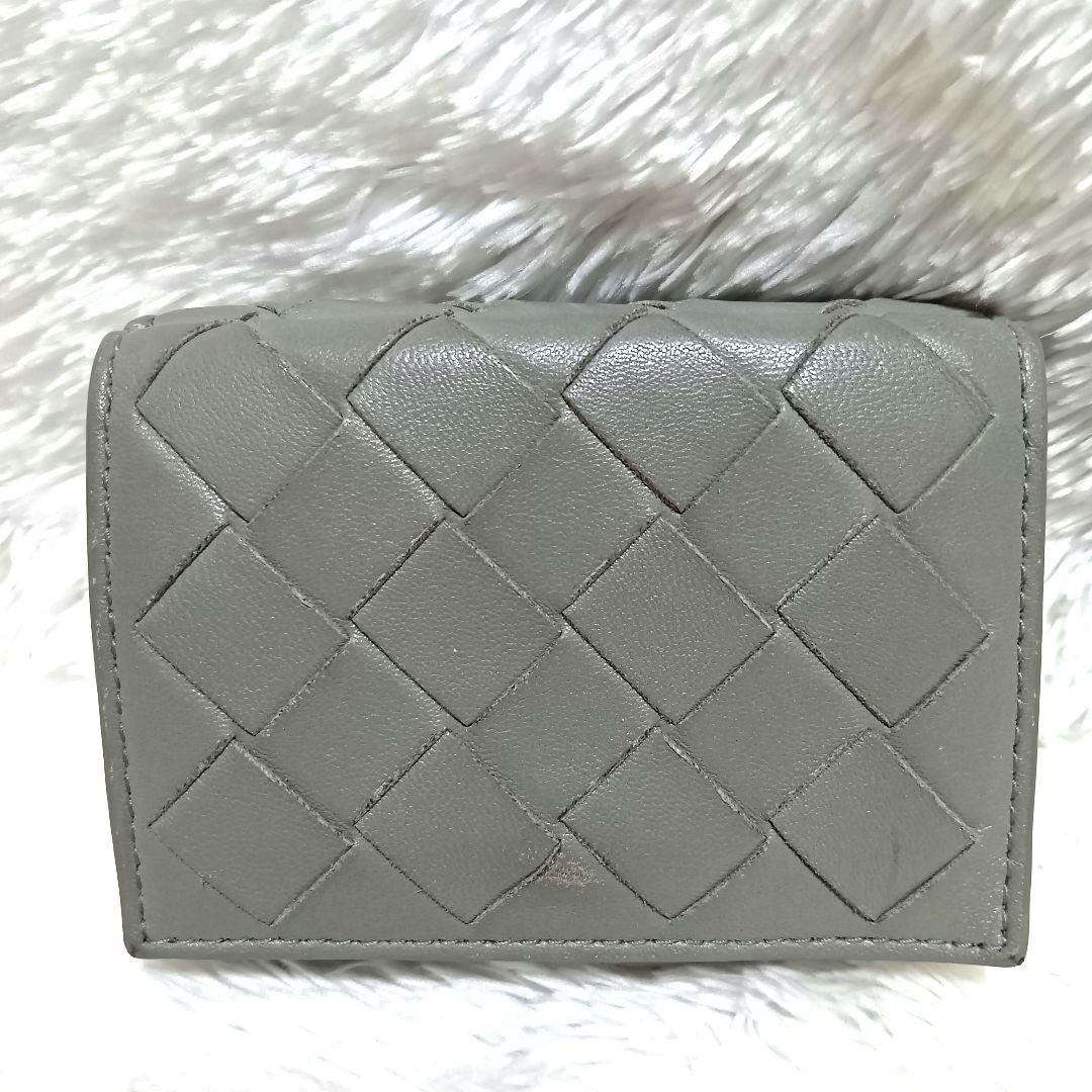 ボッテガヴェネタ　三つ折り財布　レザー　グレー　コンパクトウォレット