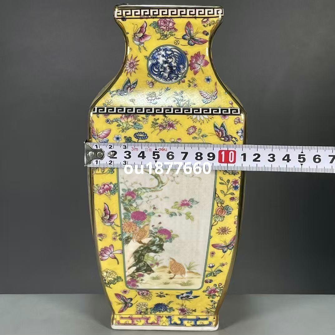 パステル蒔絵花鳥四方花瓶 景徳鎮 陶磁器 装飾品 現代工芸品 美術品 置物