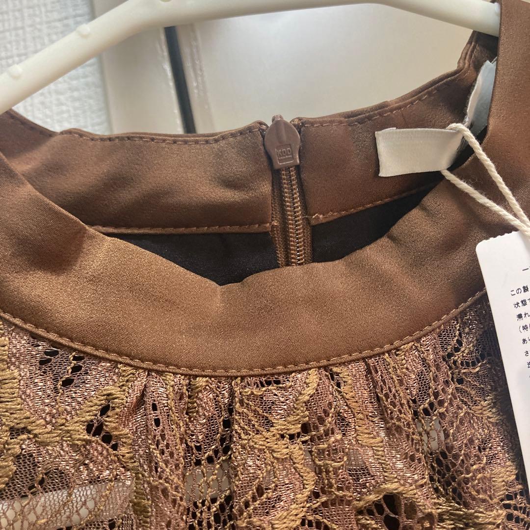 タグ付き LEja レーススリットAラインロングワンピースドレス BROWN