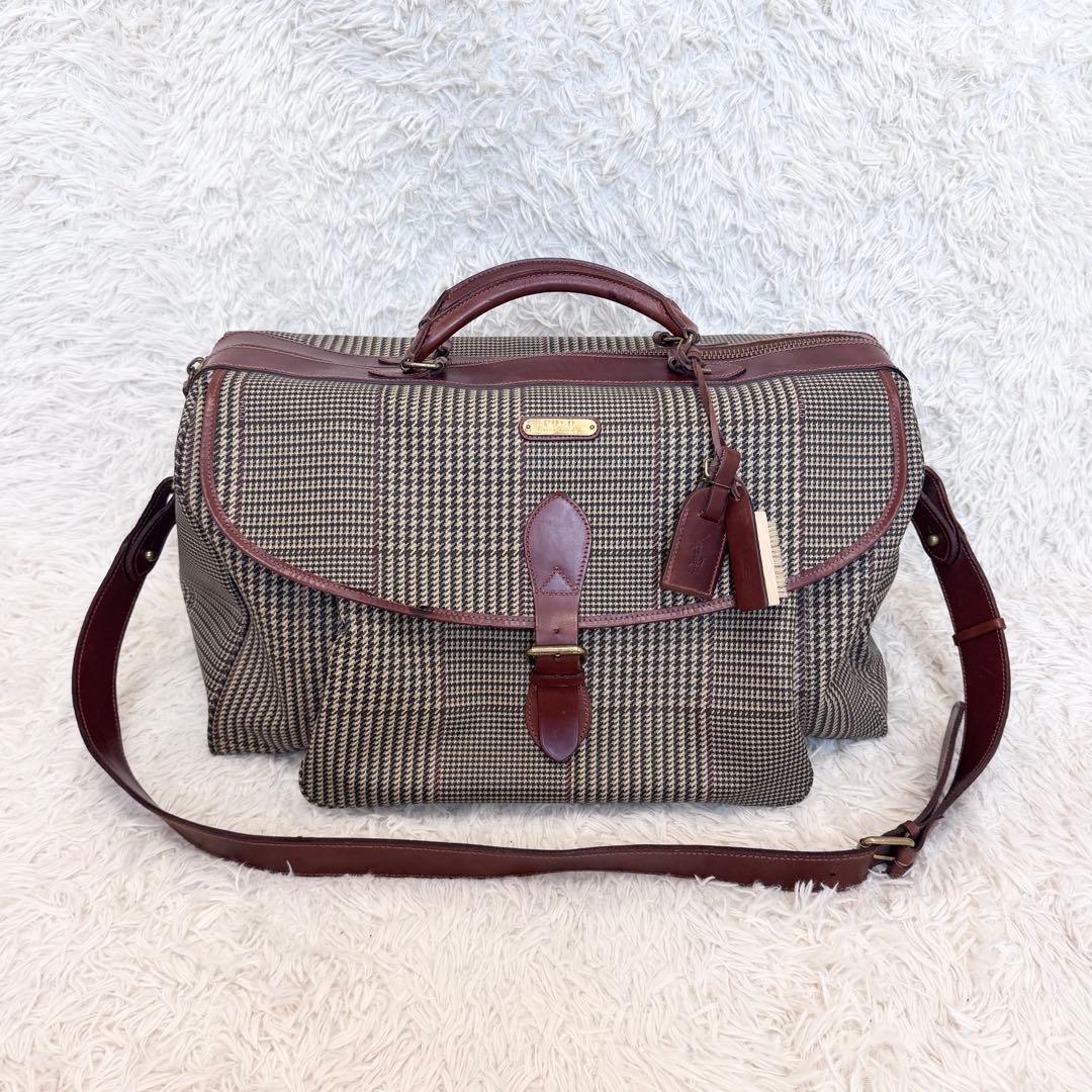 希少種】ポロラルフローレン ボストンバッグ 2way 千鳥格子柄 フラップ