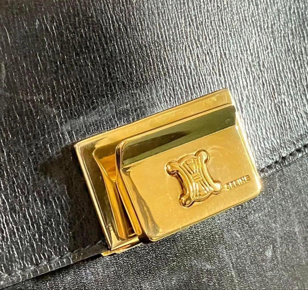 【美品】セリーヌ ハンドバッグ トリオンフ 黒 フラップ 金具 フォーマル