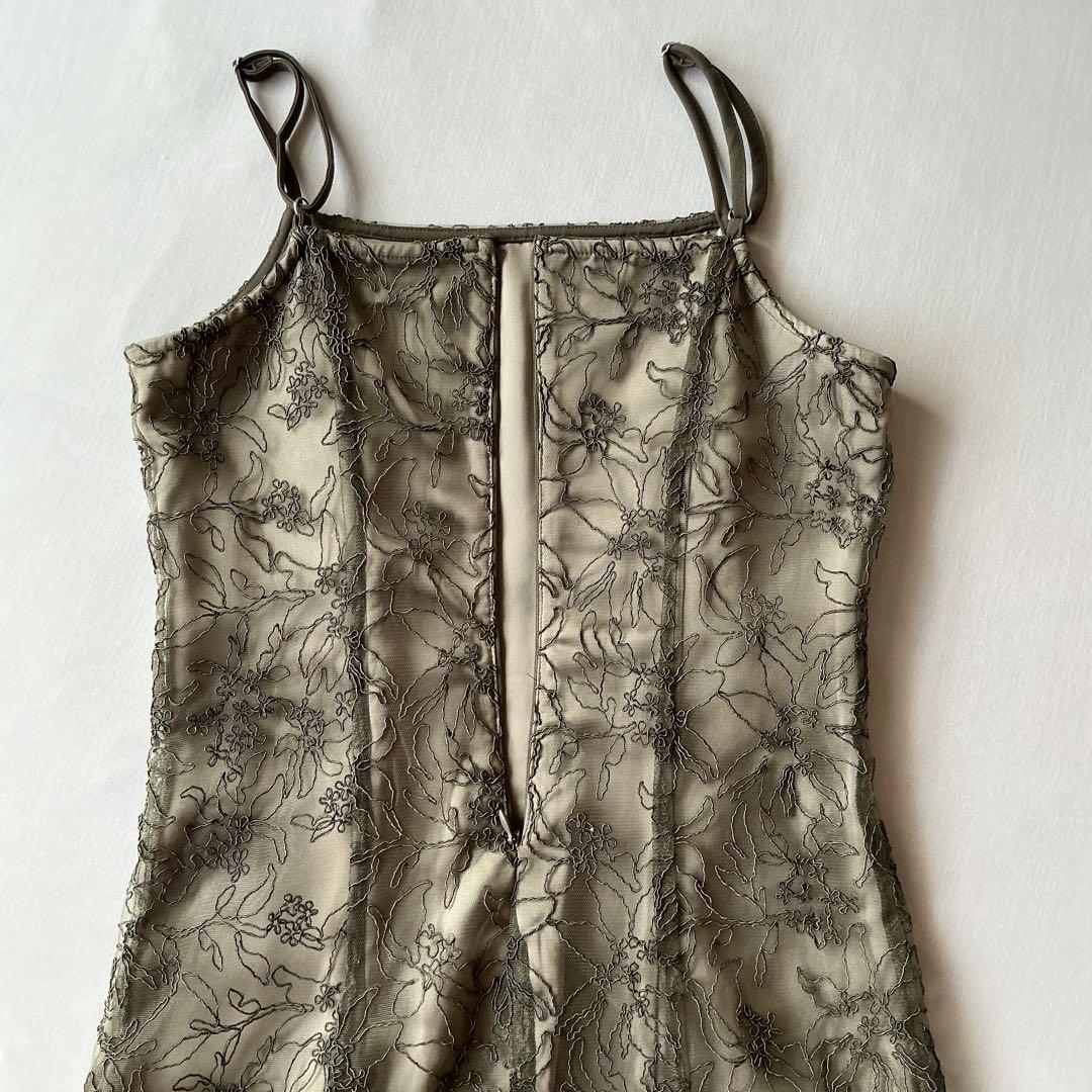 リボン付きパフスリーブシアーボレロ刺繍レースマーメイドシルエット