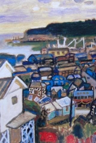 鈴木信太郎、【伊豆下田港】、希少な大判額装用画集より、美品、日本人画家