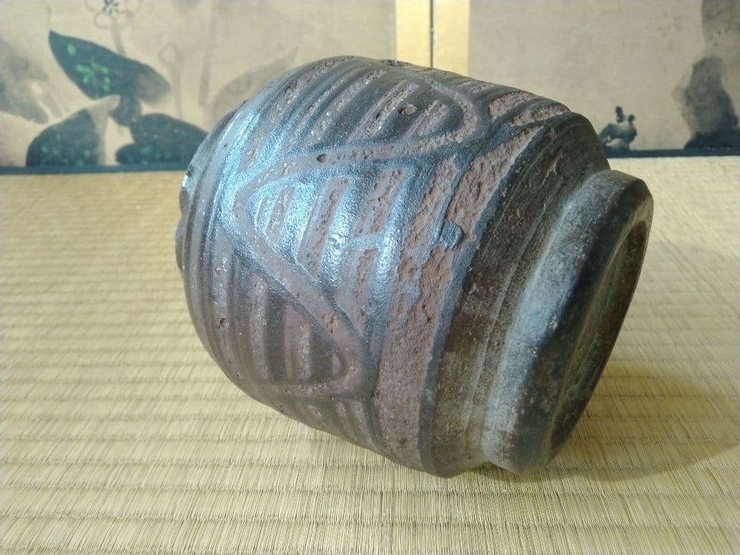 江戸時代前中期 武雄系唐津櫛目水指 壺 骨董 古美術 茶道具 花器