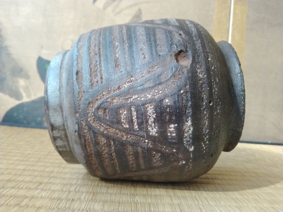 江戸時代前中期 武雄系唐津櫛目水指 壺 骨董 古美術 茶道具 花器 壺 古