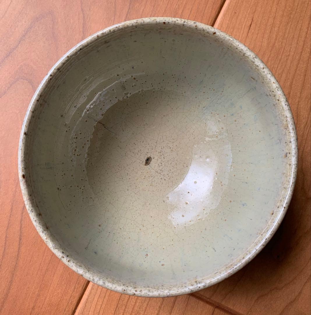 土灰白釉青流茶盌 会津本郷宗像窯 七代目 宗像亮一 造 本人名刺入 貴重
