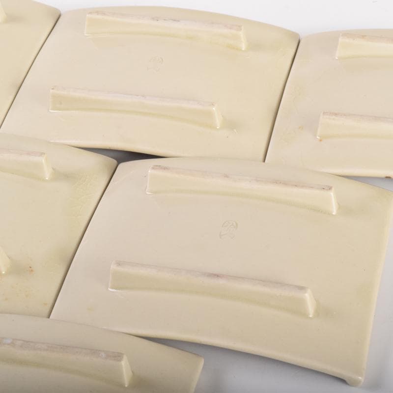 織部焼　四方皿　銘々皿　六客　在銘　共箱　C　6961