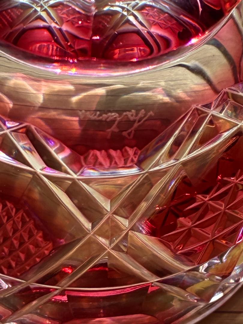 薩摩切子 薩摩びーどろ工芸 馬上杯 ぐい呑み 金茶 - メルカリ