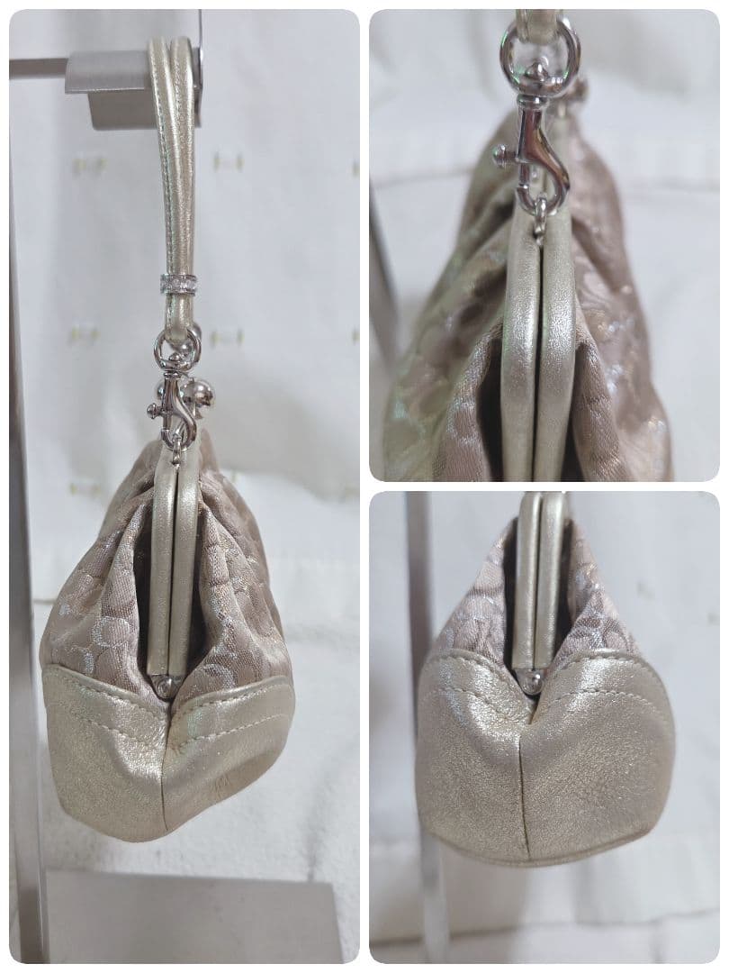 コーチ がま口バッグ シグネチャー ベージュ ゴールド　パーティーバック