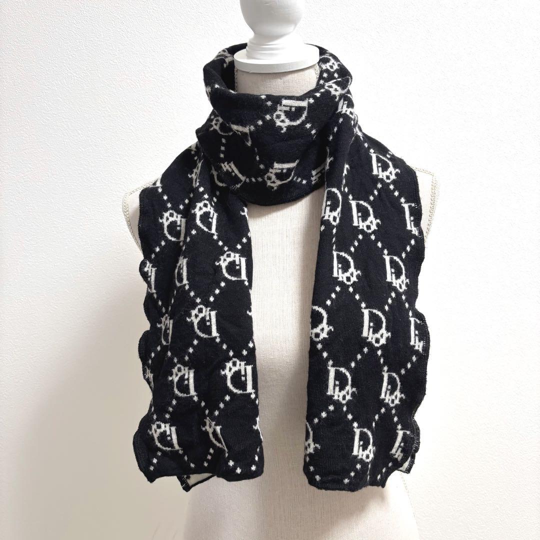クリスチャンディオール トロッター柄 リバーシブル ウール マフラー