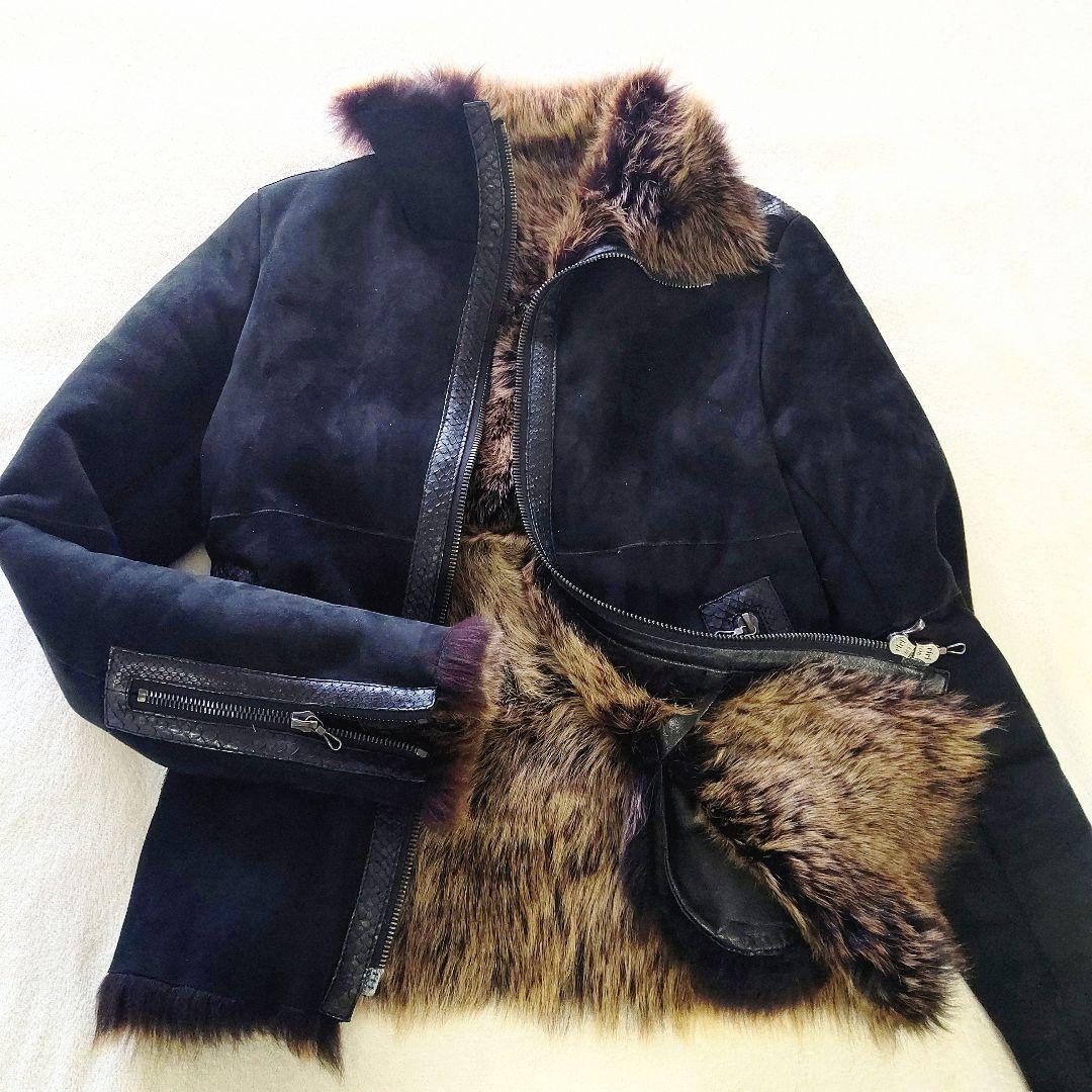 SHELLAC シェラック ムートン×スネーク 本革 ライダースジャケット