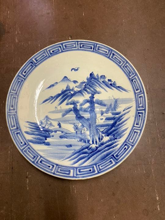 古伊万里　大皿 古伊万里(藍九谷様式)染付大皿 鳥に竹文 窓絵宝珠図 江戸時代中期 | 古