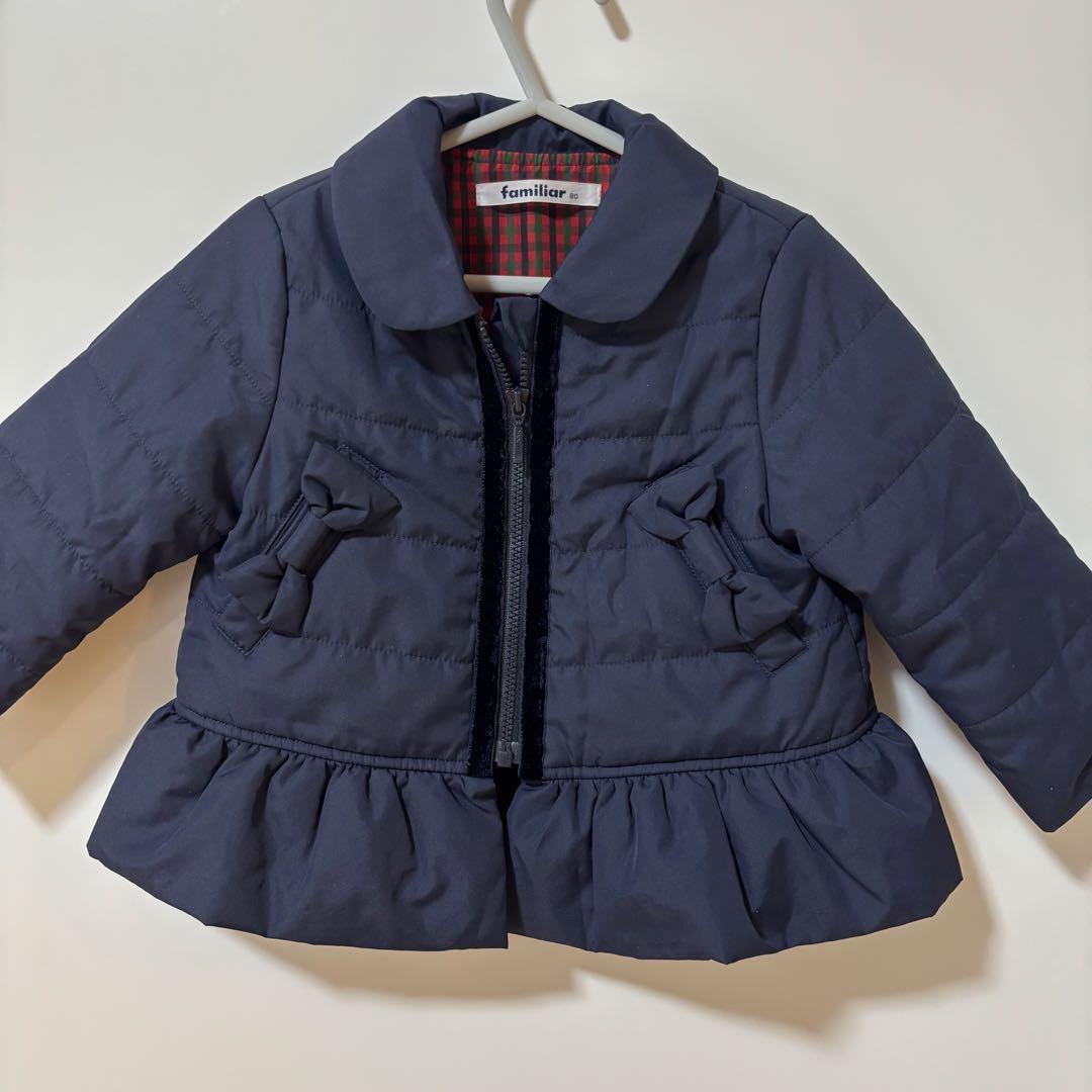 familiar 80 中綿ダウン ぺプラムリボン