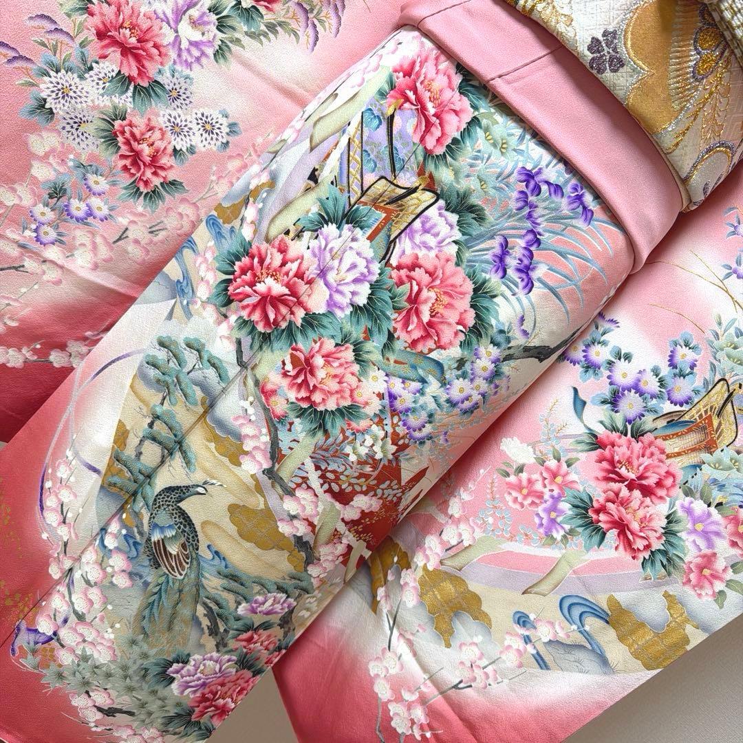 8 振袖フルセット 正絹 ピンク 桃 金彩 暈し染め 小柄さん 華やか 豪華