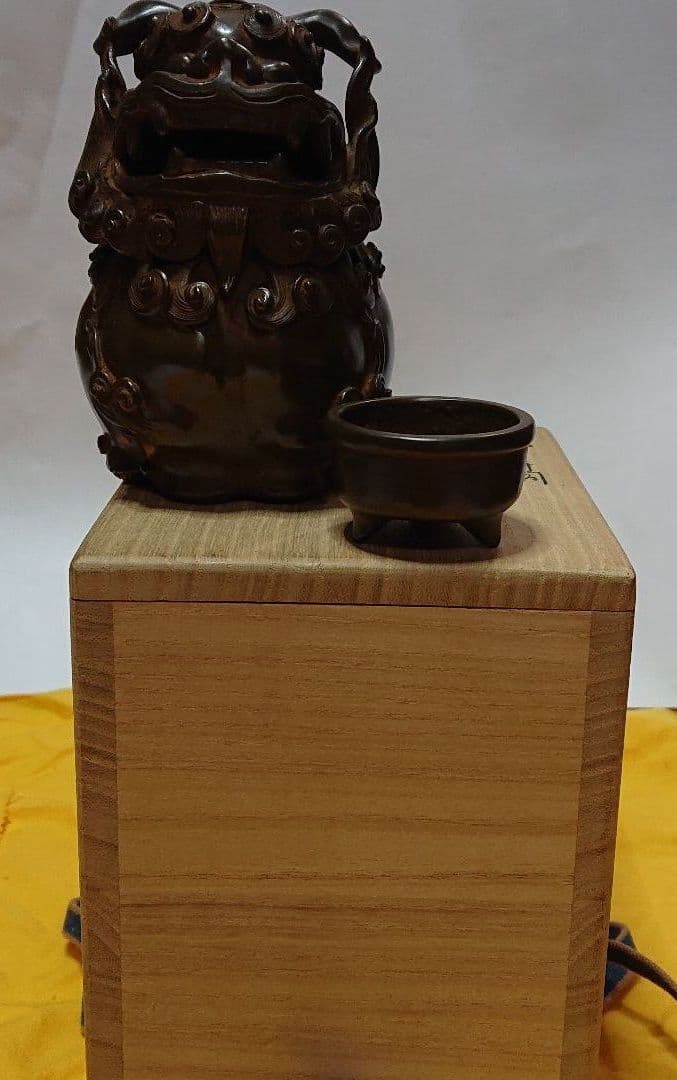 作家物金工師高橋阿子作蝋形鋳銅獅子伏香炉未使用品☆4月31日迄御値引き販売中☆