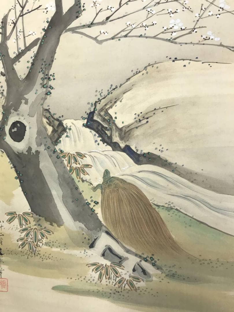 【真作】榊原文翠/寿老鶴亀三幅対/寿老人図/鶴亀図/掛軸/名家伝来/AC-559