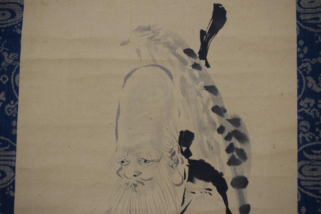 真作】狩野栄信/伊川院/寿老人図/七福神の内の一人/掛軸☆宝船