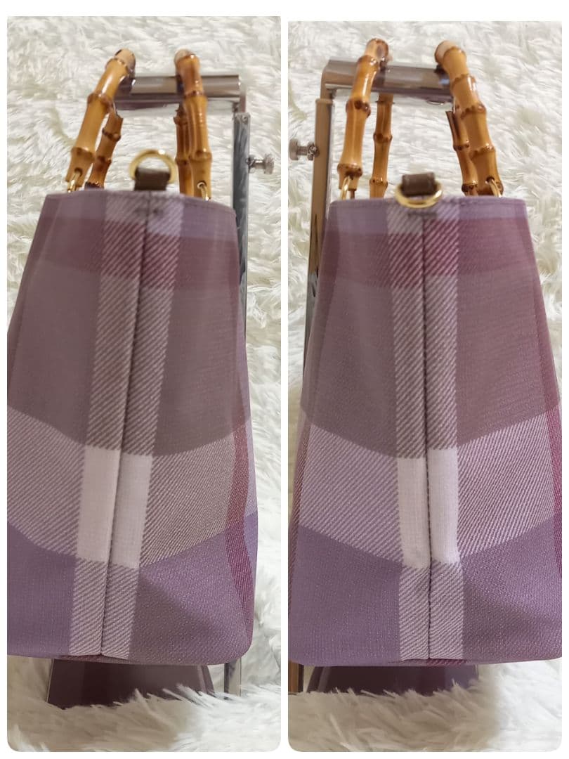 ブルーレーベルクレストブリッジ　２wayハンドバッグ　バンブー　チェック